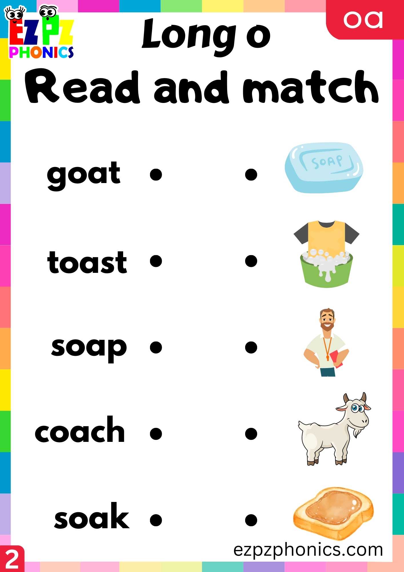Group2 OA Words Read And Match Long O Phonics Worksheet